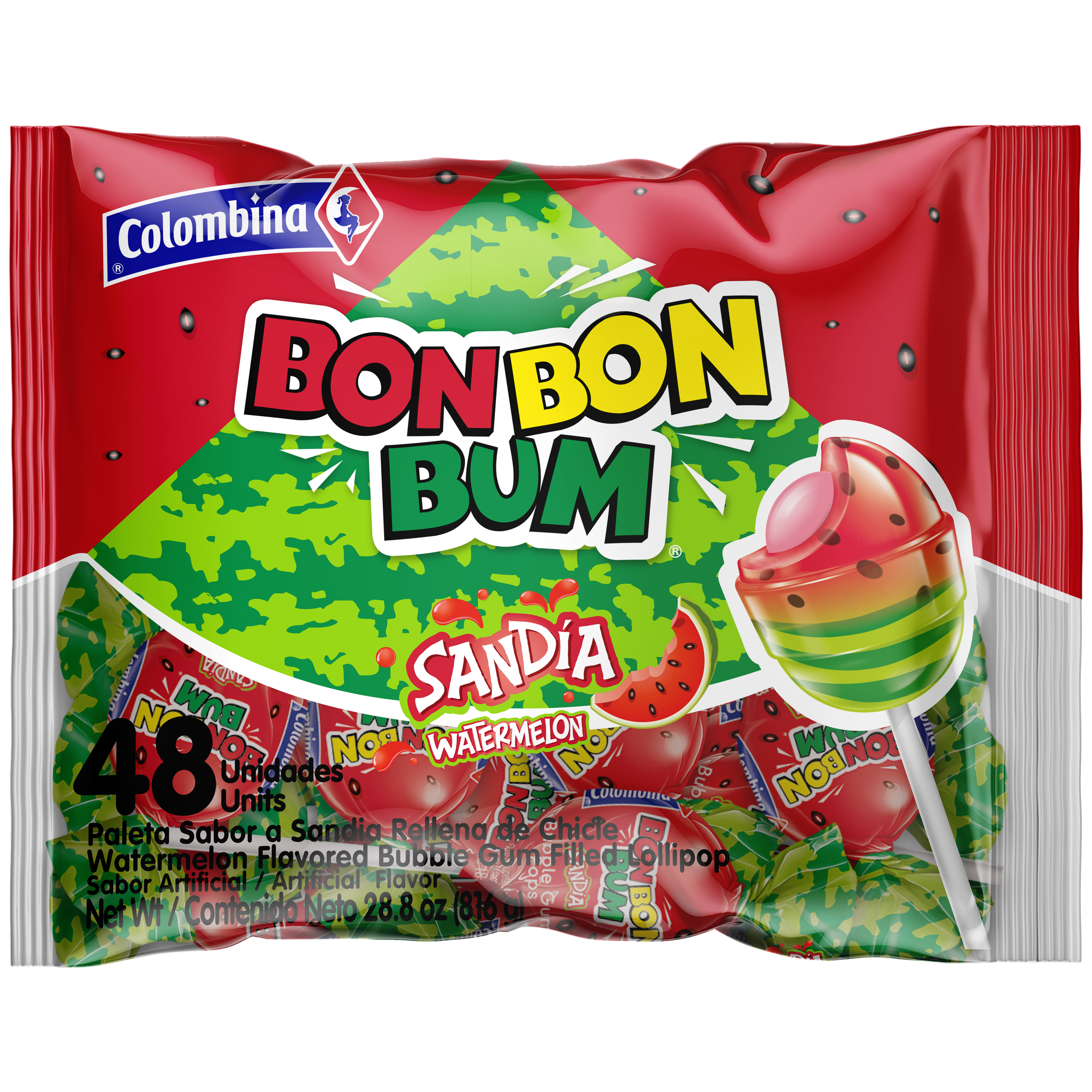 Watermelon Lollipops Bon Bon Bum 48 Ct – Colombina