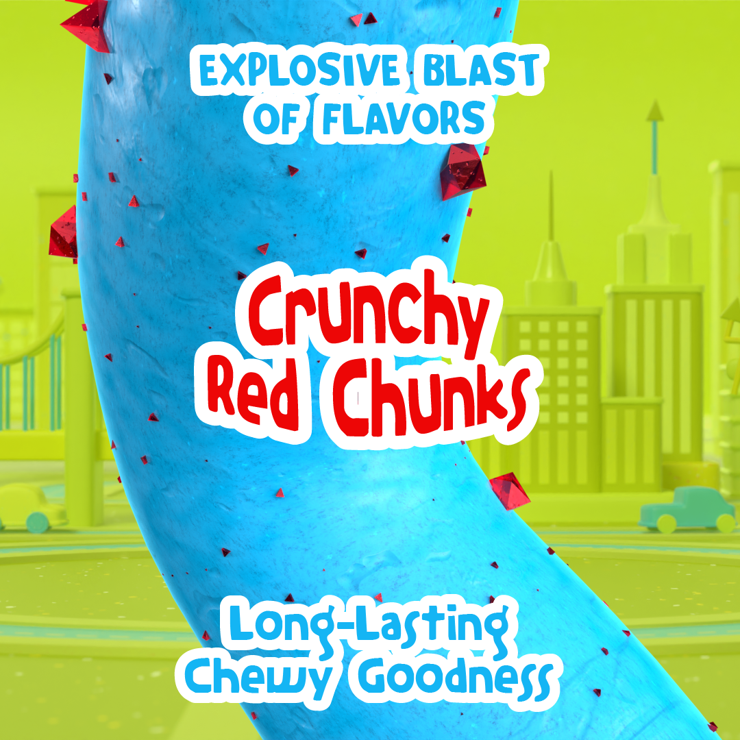 Tangy chewy candy sticks with crunchy candy bits. Strawberry, blue raspberry, and watermelon flavors. Made with pure cane sugar and no HFCS.