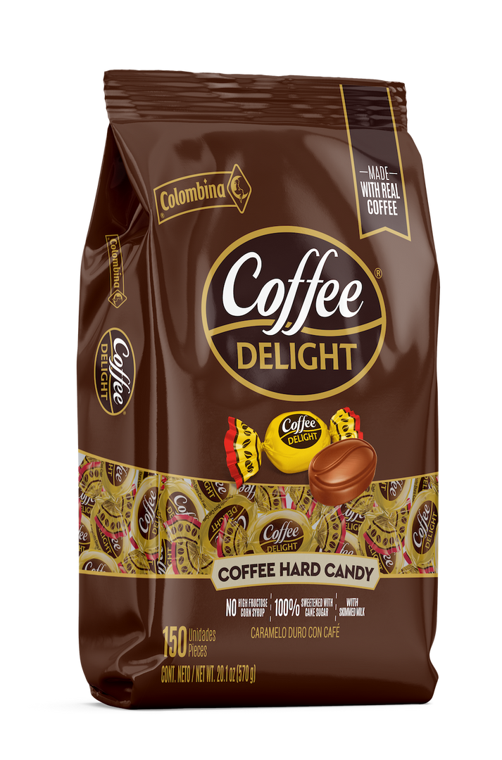 Front package viewof Coffee Delight Coffee Hard Candy Coffee hard candy made in Colombia with real coffee since 1976. 