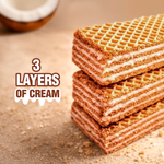 Load image into Gallery viewer, Crispy coconut wafer cookies layered with smooth coconut cream filling. It includes six individually wrapped snack packs.  Each wafer has three cream layers.
