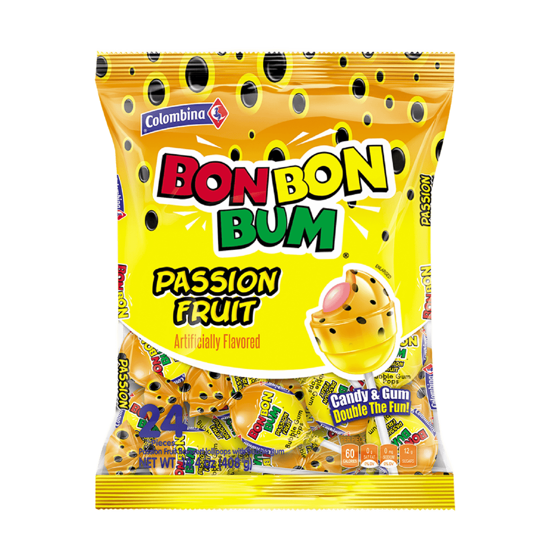 Front view of Bon Bon Bum Passion Fruit 24 counts