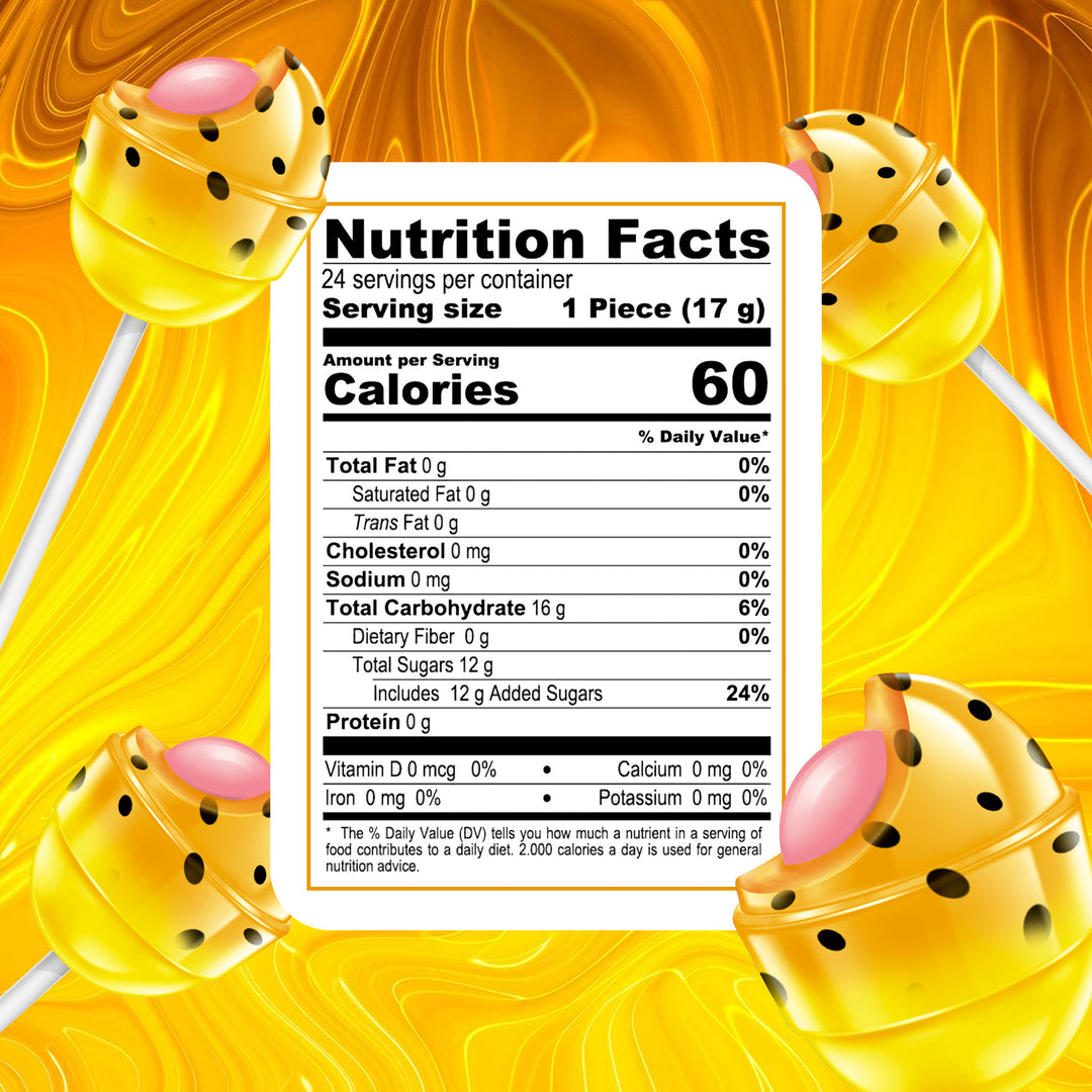 Nutrition facts label for Bon Bon Bum Passion Fruit 24 counts