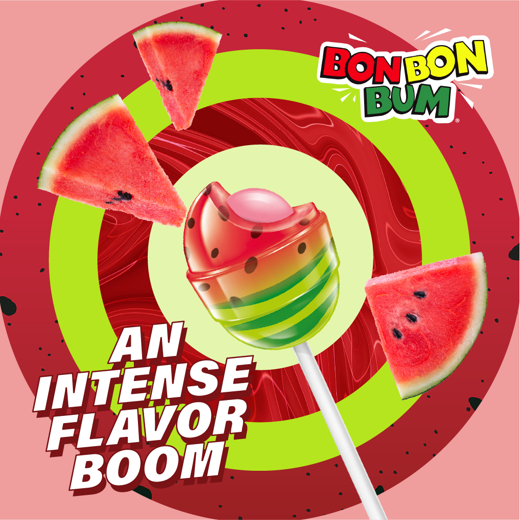 An intense flavor boom: Watermelon Bon Bon Bum 24 pieces individually wrapped.