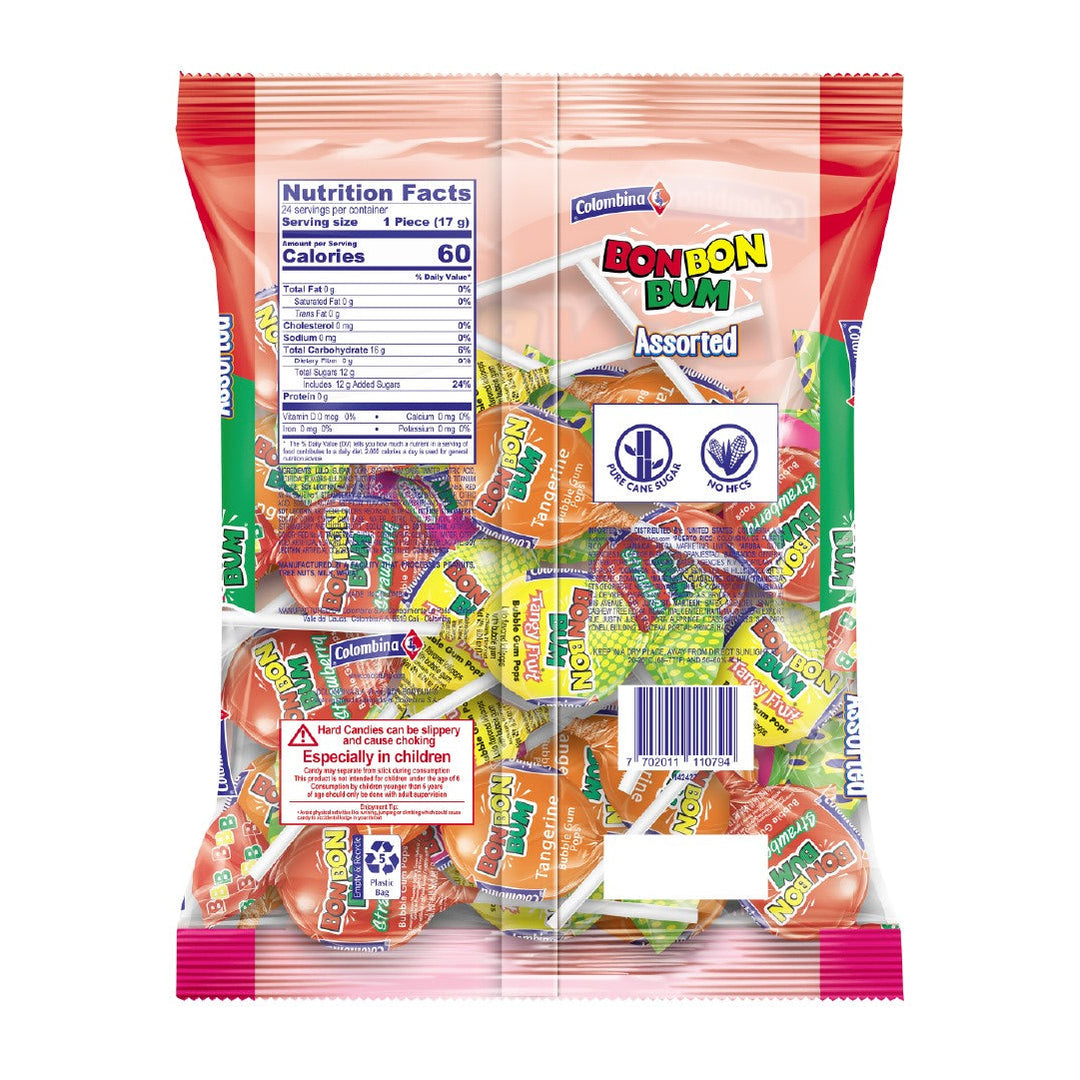 Back package view of Bon Bon Bum Assorted 24 counts.