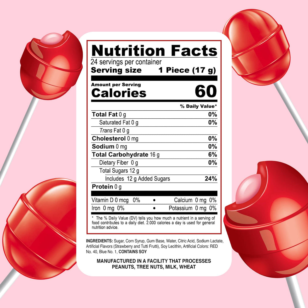 Nutrition facts label for a Bon Bon Bun Strawberry. 