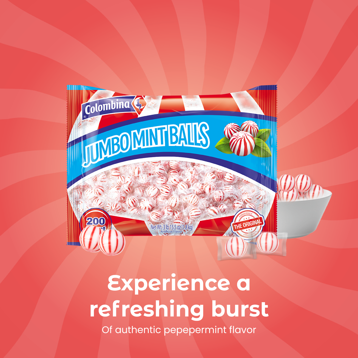 Experience a refreshing burst with Jumbo Mint Balls. 200 individually wrapped. Great for offices, restaurants, events, and everyday use.