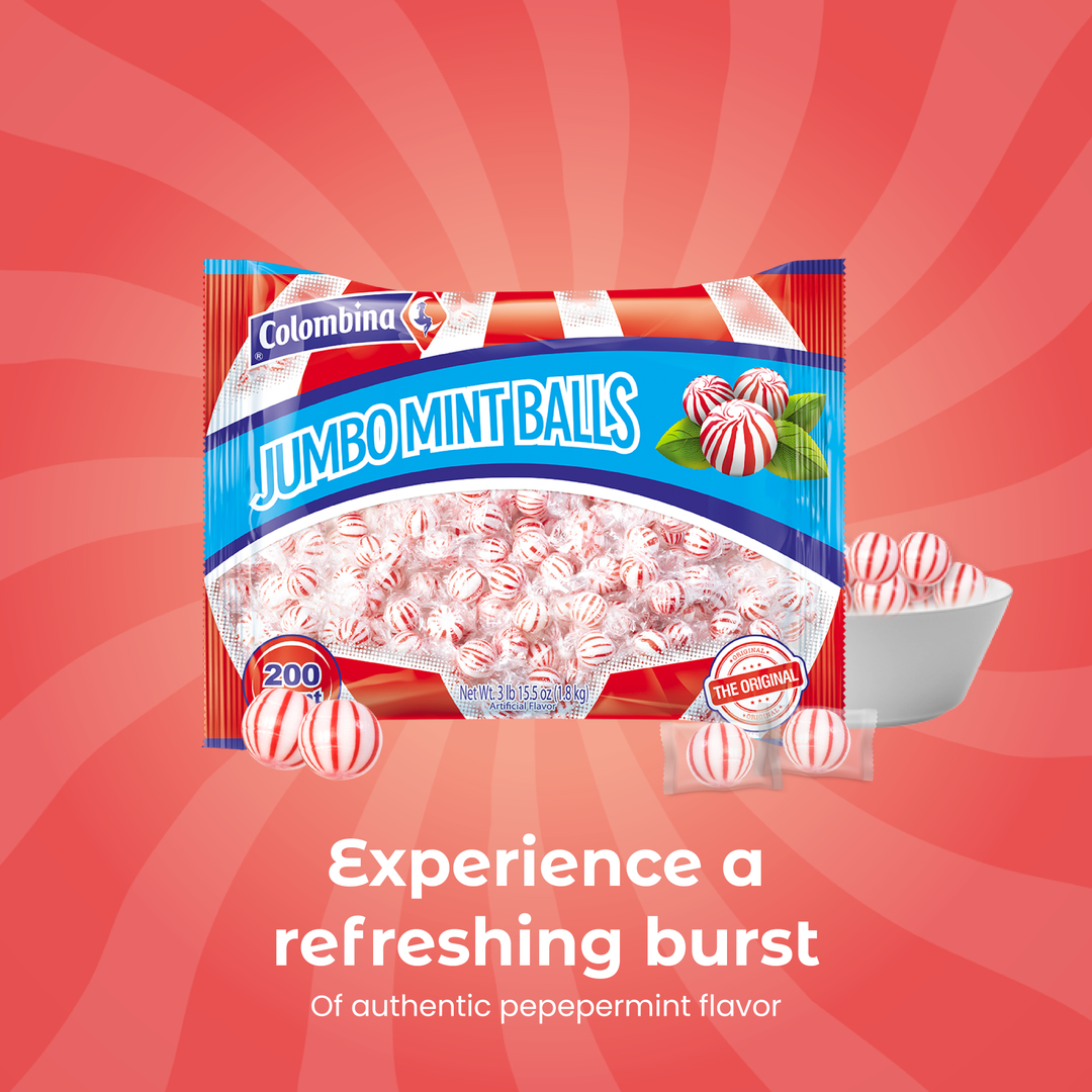 Experience a refreshing burst with Jumbo Mint Balls. 200 individually wrapped. Great for offices, restaurants, events, and everyday use.