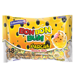Load image into Gallery viewer, Front package view of Bon Bon Bum Passion Fruit lollipops: 48-count bag of bubble gum filled pops.
