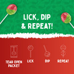 Load image into Gallery viewer, Instructions for enjoy each Bon Bon Bum Watermelon with Tajin: Lick, Dip &amp; Repeat. 

