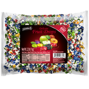 Front package view of Delicate Fruit Drops Assorted Hard Candy 2.2 lb. Individually wrapped. 