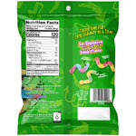Load image into Gallery viewer, Back package view of ChewzMe Sour Gummy Worms. Two colors, two flavors, one worm. Sour gummy worms with a tangy sugar coating. 
