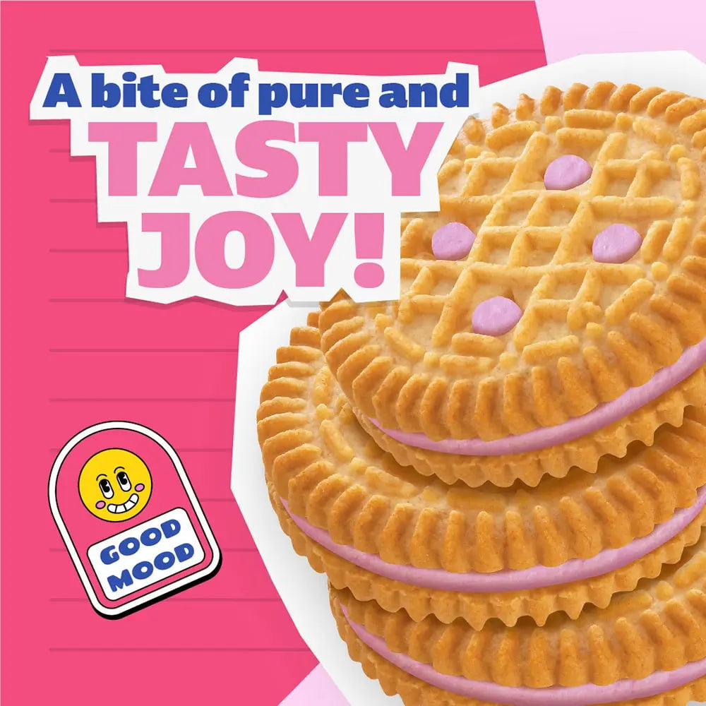 Crispy strawberry sandwich cookies with smooth strawberry cream. Includes 12 individually wrapped packs. Made by Colombina.