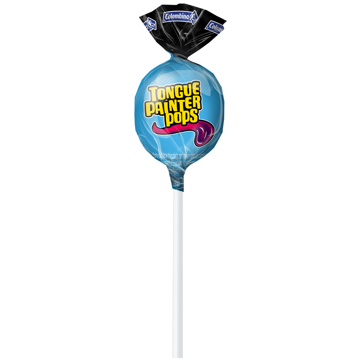Bon Bon Bum Tongue Painter Lollipops feature Strawberry and Blue Raspberry Lemonade flavors, a tongue-coloring effect, and a chewy bubble gum center.