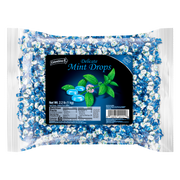 Front package view of Delicate Mint Drops: 2.2 lb bulk bag with 660+ individually wrapped mint hard candies. Great for offices, events, candy bowls, and on-the-go.