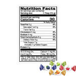 Load image into Gallery viewer, Nutrition facts label and ingredients of Delicate Fruit Drops Assorted Hard Candy 2.2 lb. Individually wrapped. 
