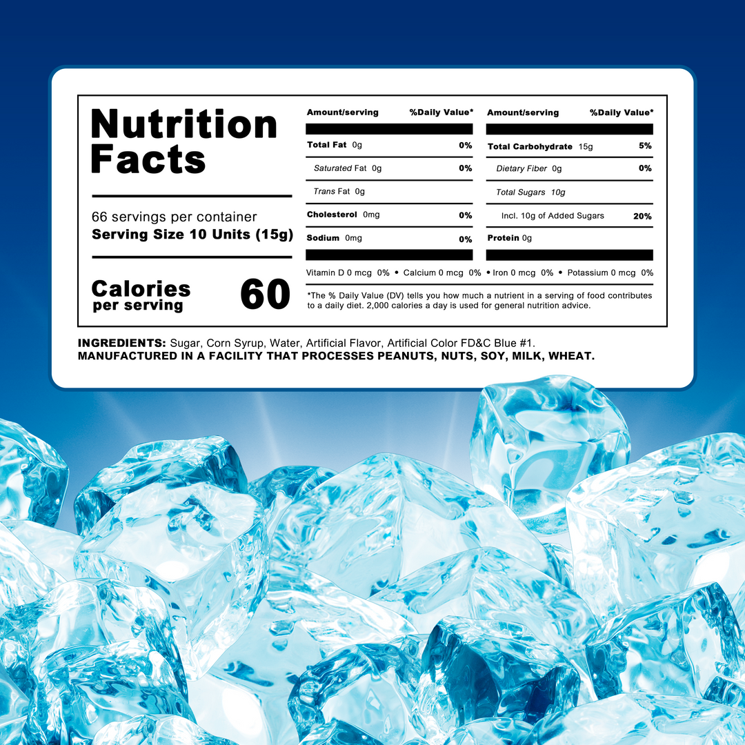 Nutrition facts label and ingredients of Delicate Mint Drops: 2.2 lb bulk bag with 660+ individually wrapped mint hard candies. Great for offices, events, candy bowls, and on-the-go.