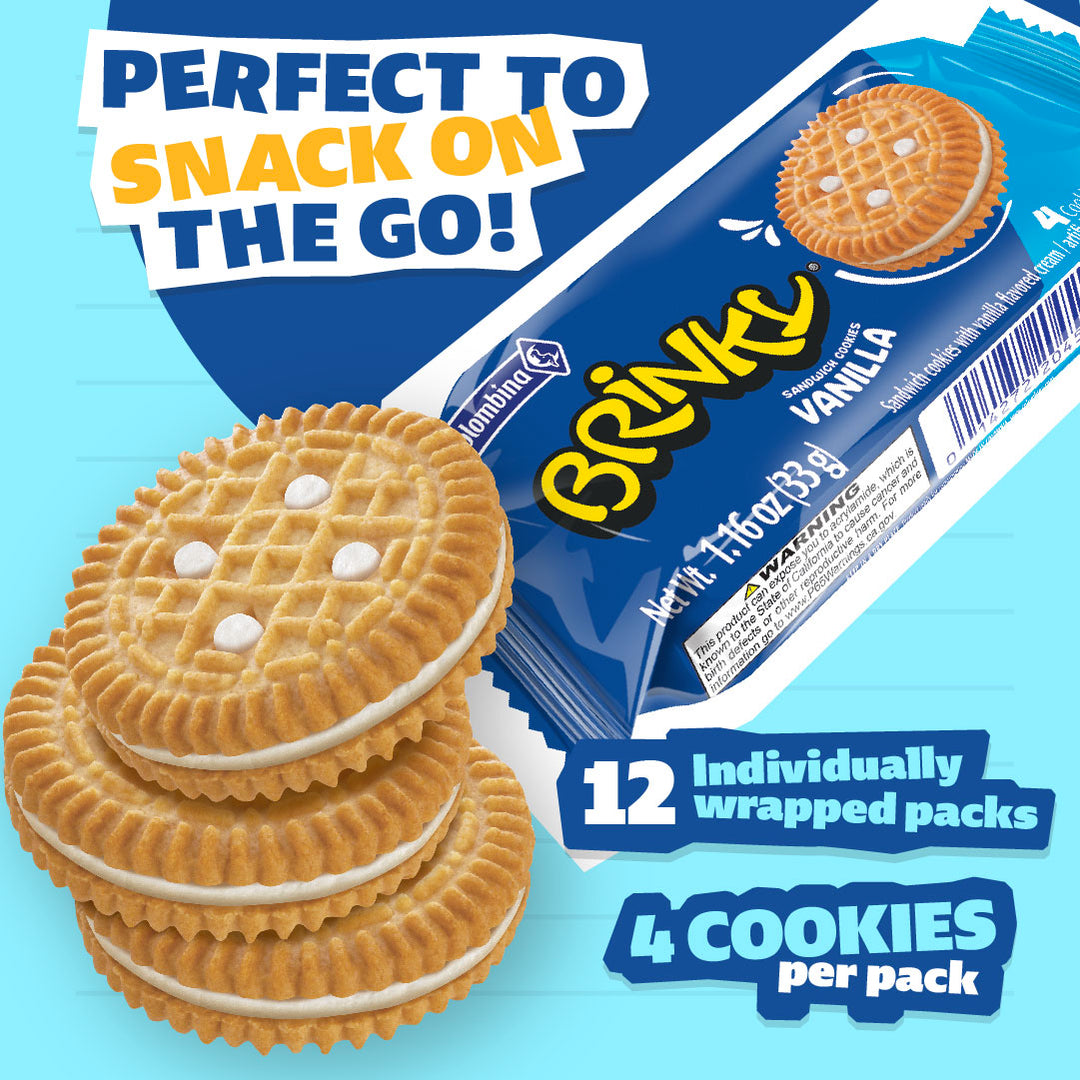 Crispy sandwich cookies with a smooth vanilla cream filling. 12 individually wrapped packs. Colombian-made by Colombina. Classic flavor for any occasion.