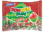 Load image into Gallery viewer, Fronk package of Bon Bon Bum watermelon lollipops. Sweet watermelon on the outside, chewy bubble gum on the inside. 48 individually wrapped.
