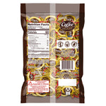 Load image into Gallery viewer, Back view package of Coffee Delight hard candy made with real coffee. Rich, creamy flavor that melts slowly. 100 individually wrapped pieces. 
