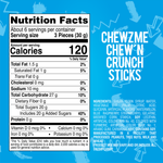 Load image into Gallery viewer, Nutrition facts and ingredients label for ChewzMe Chewin Crunch Sticks. For full ingredient, allergen, and nutritional information, refer to the product packaging.
