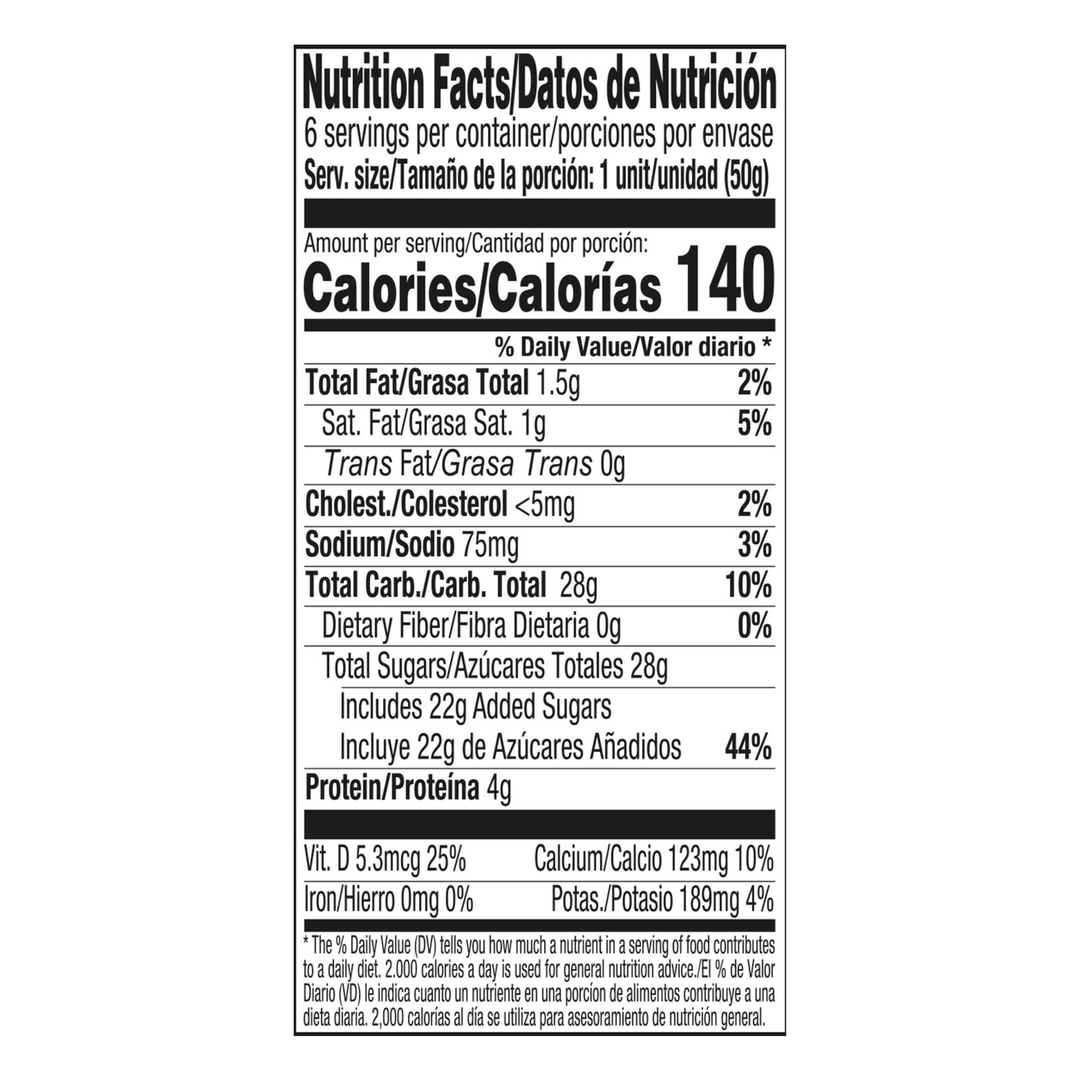 A Nutrition Facts label panel showing a standard food nutrition facts table with serving size, calories, macronutrients, and protein.