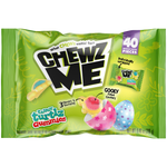 Load image into Gallery viewer, Front package of Chewz Me Tangy Turtlz gummies. Three flavors in one turtle: strawberry shell, watermelon body, cherry or blue raspberry center. 40 pieces per bag.
